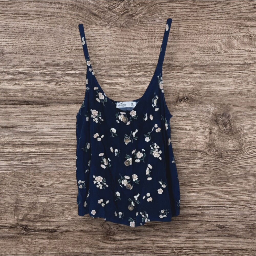 Hollister Dainty Floral Flowy Tank Top with Faux Buttons